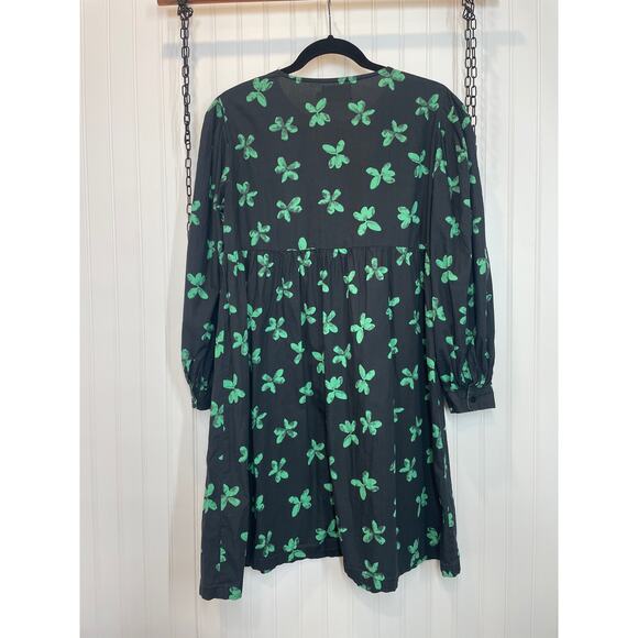 ASOS Pieces Floral Mini Smock Babydoll Dress in Black & Green Long Sleeve Size M - Picture 5 of 8